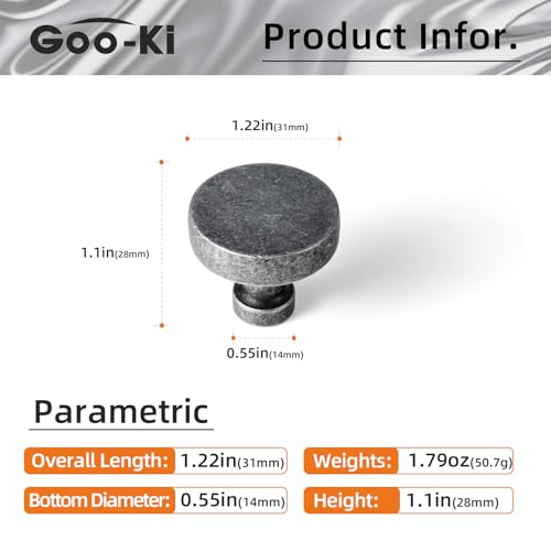 Goo-Ki 6pack Cabinet Knobs Antique Iron Drawer Knobs Zinc Alloy Kitchen Hardware - Weathered Nickel Single Hole/Screw Bar Cabinet Pulls Drawer Handles - color: Weathered Nickel, size: 1.2 Inches