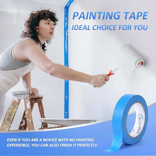 10Rolls Painters Tape 1 inch Wide Bulk Blue Masking Tape for Painting 55yds - size: 1 inch × 10 Rolls