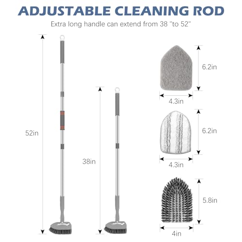 SetSail Tile Tub Scrubber Brush 3-in-1 Long Handle Shower Scrubber, Gray - color: Gray, size: 2 Pads