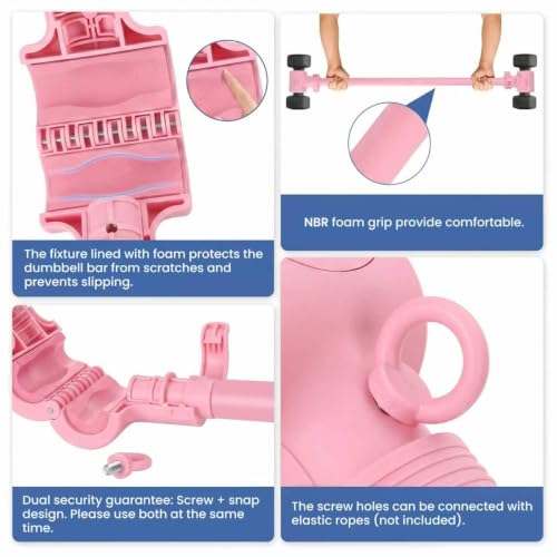 Pink Dumbbell to Barbell Converter 2.0 for Women – Transform Dumbbells into Barbell Set for Women, with Anti-Slip Foam Grip, Steel Clamp & 200LB Max Capacity, Compatible with Standard Dumbbells