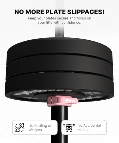 DMoose Fitness Barbell Clips 2 Inch (Pair) - Quick Release Olympic Barbell Clamps & Collars with Anti Slip TPR Grip for Secure Weightlifting and Powerlifting - Weight Clips for Bars at Home or Gym - color: Pink, style: Non Magnetic