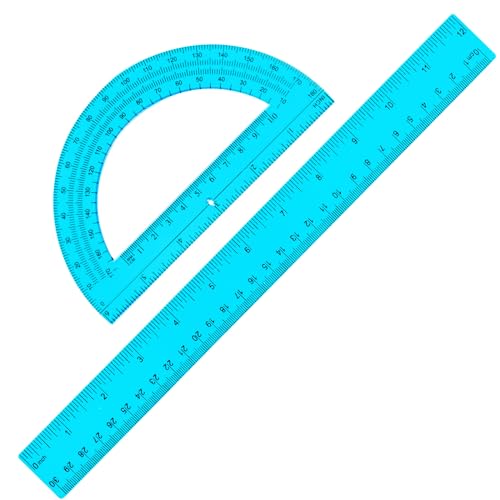 Zonon 2 Pcs 12 Inch Clear Ruler and 6 Inch Plastic Protractor Set, Blue - color: Blue