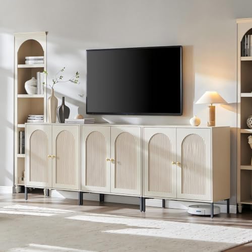 IFGET 92.63" W Modern Arched Sideboard Buffet Cabinet with Storage, Cream - color: Cream, size: 3 Pieces