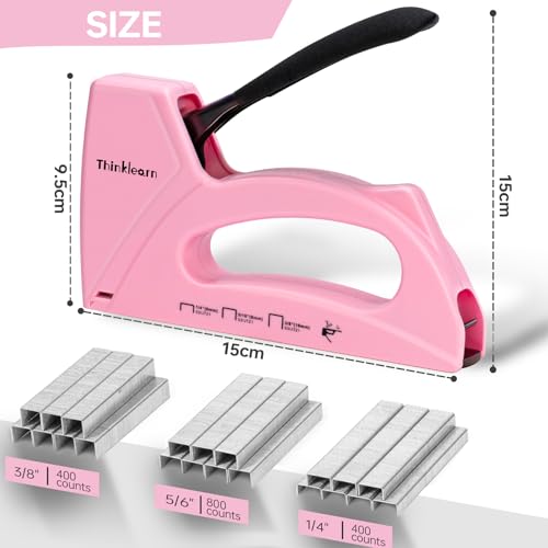 Pink Staple Gun for Crafting Projects, Light Duty Staple Gun for Wood - color: Pink
