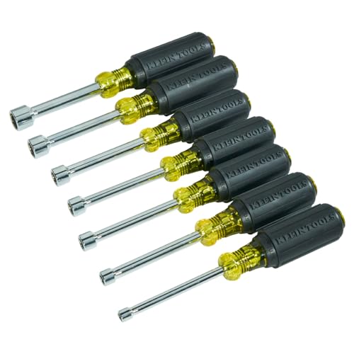 Klein Tools 631M Tool Set, Made in USA, Magnetic Nut Drivers Sizes 3/16, 1/4, 5/16, 11/32, 3/8, 7/16 and 1/2-Inch on 3-Inch Full Hollow Shaft, 7-Piece - style: Magnetic