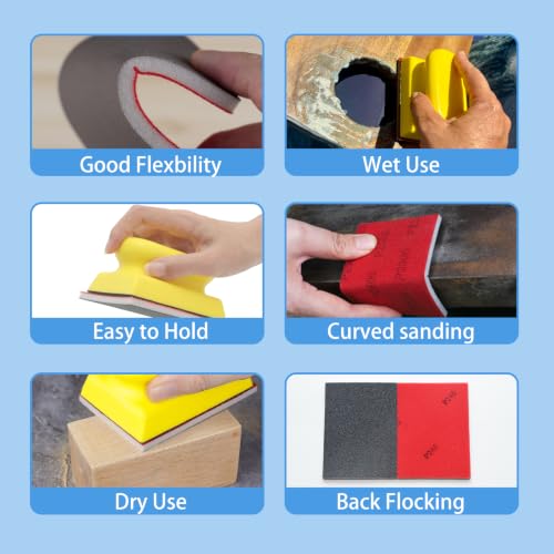 Sanding Block Set, 26Pcs Sanding Sponges with A Hand Tool Reusable 3×4 Inch Wet Dry Foam Sanding Blocks for Wood, Furniture, Metal & Drywall (80-3000 Grit Kit)