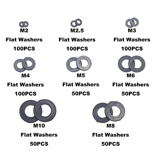 600PCS Metric M2 M2.5 M3 M4 M5 M6 M8 M10 Nylon Flat Washers Spacers Plastic Washers Assortment Kit (Black) - color: Black