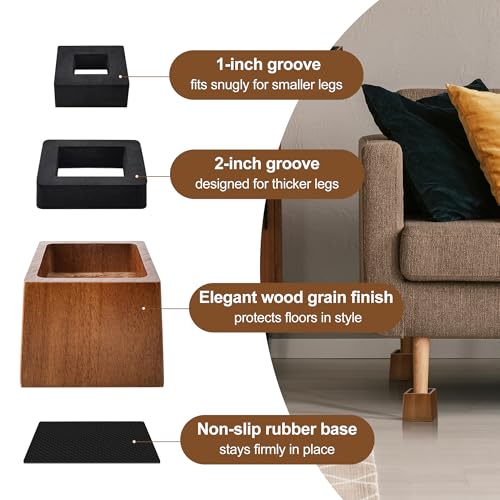 Wooden Bed Risers 3 Inch Heavy Duty, Support 2500 lbs, Brown - color: Retro Brown, size: 3"H(Inner 2"H)