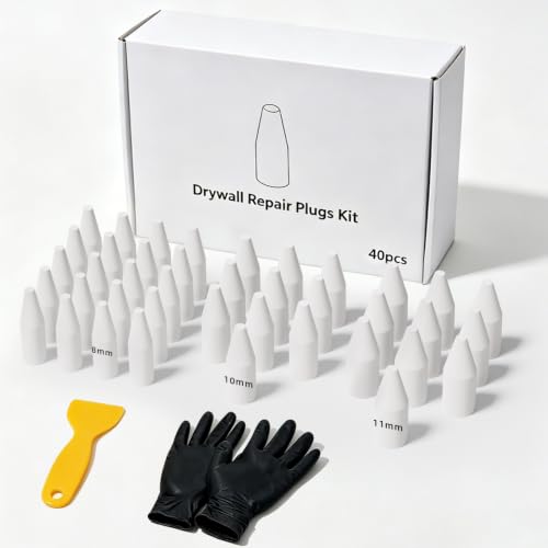 Drywall Hole Repair Kit 40Pcs, Wall Hole Filler for Small Nail Holes with Scraper & Gloves, No Sanding No Tools Required, Quick Drywall Patch Plugs for Renters Home Repair Move-Out