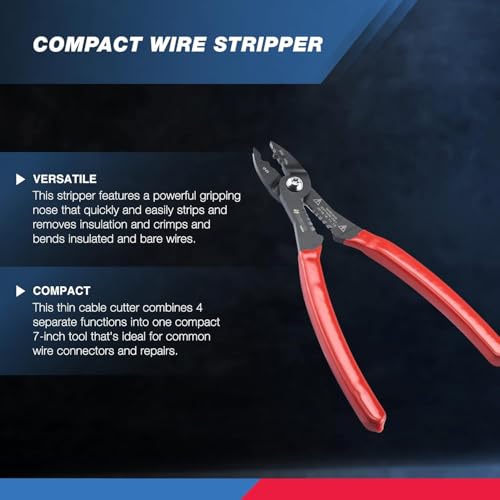 NEIKO 02037A Compact Wire Stripper | 4-in-1 Multi Purpose Electricians Pliers | Wire Crimper, Cutter and Gripper | 12-20 AWG Wire Service Tool | Crimps Insulated & Non-Insulated | Electrical Stripping - style: 4-in-1 Electrician's Pliers