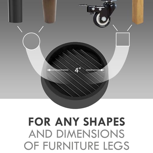 4X4 Round Rubber Caster Cups, Non Slip Furniture Pads - 8 Pack - color: Black, size: 4” 8pcs
