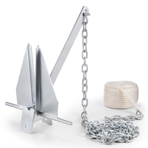VEVOR Fluke Style Anchor Kit,Hot-Dipped Galvanized Steel Fluke Anchor with 7.9' Chain - size: 13 lbs