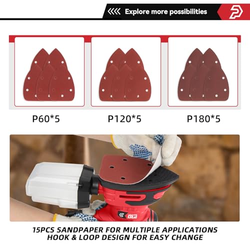 Prostormer Detail Sander, 13000RPM Mouse Sander, 1.6A Electric Palm Sanders - color: Red