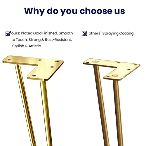 SMARTSTANDARD 4 Inch Hairpin Furniture Legs, Gold Set of 4PCS - color: Gold, size: 4 Inch