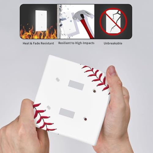 Baseball Double Toggle Light Switch Cover Plate | Fits standard 2-gang toggle and rocker switches, Durable polycarbonate thermoplastic with fade-resistant printed finish - color: Baseball, size: Double Toggle