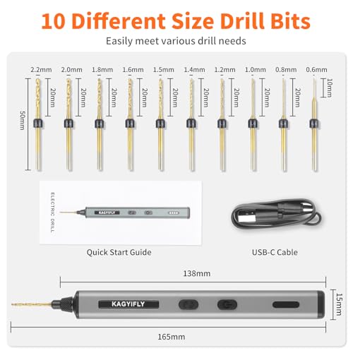 Cordless Mini Drill Pen with 10 Bits, Brushless Motor, 0.2 N·m High Torque, LED Lights, Rechargeable Small Electric Hand Drill Set for Jewelry Making,Keychain,Resin,Plastic,Seashells,Wood DIY