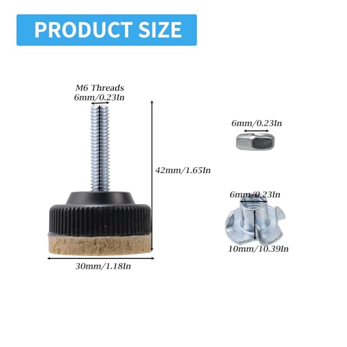 10pcs Felt Base Plastic Furniture Legs with M6x25mm Bolt Screw-on Chair Table Feet (Diameter 1.2-Inch) - size: 1.18"/30mm