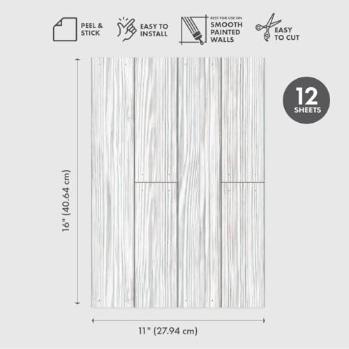 Main Street Peel and Stick Wallpaper Sheets, Distressed Wood Grey, 12-Pack - style: Distressed Wood Grey
