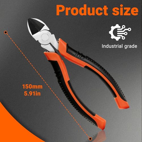 6" Diagonal Cutting Pliers, Heavy Duty Side Cutters, Wire Cutters For Electrical Appliance Repair, Cable, Electronic Production, Industrial Work, Fine Cutting, Model Making Comfort Grip