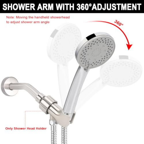 NearMoon Adjustable Shower Arm Mount- with Universal Wall Hook Bracket and Brass Pivot Ball, Shower Head Holder for Hand Held Showerheads (Brushed Nickel) - color: Brushed Nickel