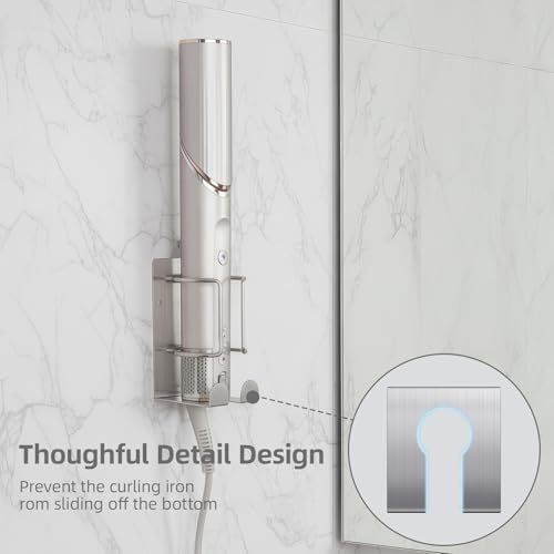 Curling Iron Holder, Stainless Steel Flat Iron Holder Wall Mount, Hair Straightener Holder for Bathroom Storage, Flat Iron Holder Wall Mount Space Saving Hair Tool Organizer Silver BANJEKT - color: Curling Iron Holder Silver