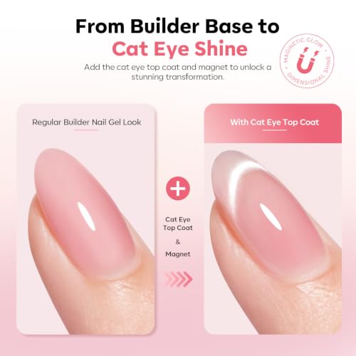 modelones 5 Colors Builder Nail Gel, Cat Eye Gel Top Coat and Magnet Set - color: B2 Nude Builder Cat Eye Top