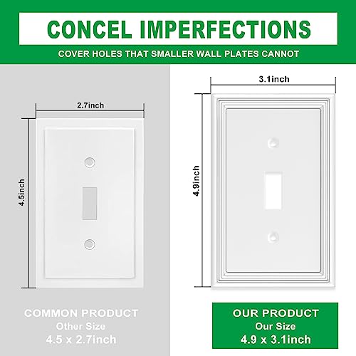4 Pack White Decorative Wall Plate Single Toggle Light Switch Cover Plate - size: 1 Gang Single Toggle