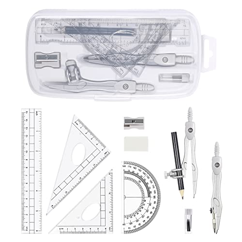 Unjoo Math Geometry Set 10 Pcs, Compass and Protractor for Students(Grey - color: Grey