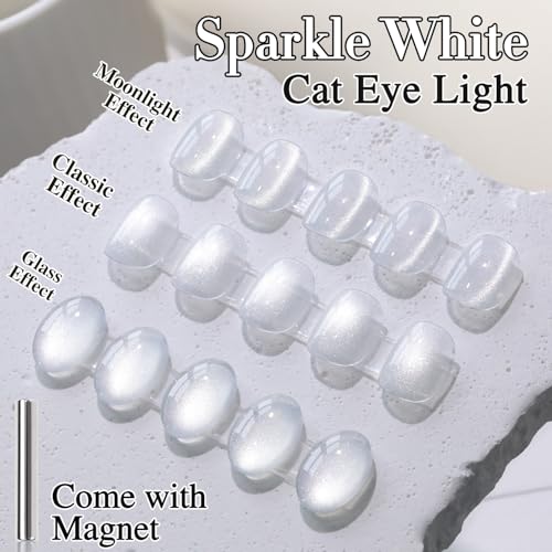 Double Rhythm Jelly Glass Cat Eye Gel Polish with Magnet 15ML Holographic Glitter Shimmer Translucent Sheer Color Magnetic Nail Polish Salon DIY at Home (Milky White Silver-MC1302) - color: Bright Silver