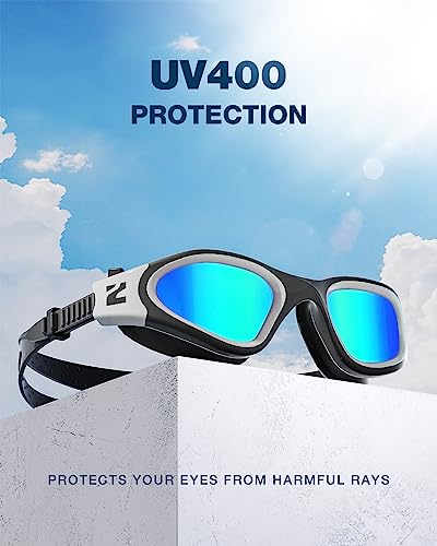 ZIONOR Swim Goggles, G1 SE Swimming Goggles Anti-Fog for Adult Men Women - color: B7-gold Lens Black White Frame