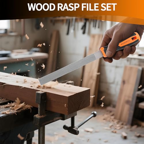 KUZURYU Woodworking Rasp Set – 3PCS Multi-Shape Precision Wood Files（Flat, Half-Round, Round） with Ergonomic Handles for Carpentry, DIY, and Wood Restoration - size: Wood File - 3 pcs