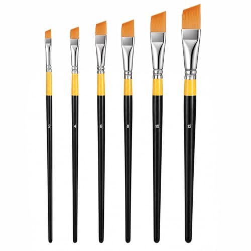 6PCS Small Angled Paint Brushes for Craft Detail Trim, 6 Sizes Flat Angular