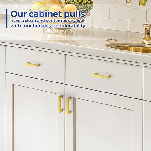JOY DECOR Gold Cabinet Handles Square Cabinet Pulls, 3-1/2 Inch CC, 10 Pack - size: 3-1/2 Inch Hole Center