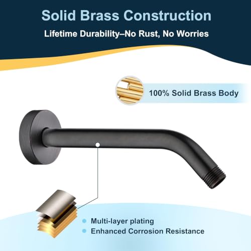 BRIGHT SHOWERS Solid Brass Shower Arm with Flange, 10 Inch Shower Pipe Arm - color: Oil Rubbed Bronze, style: Basic 10 Inch