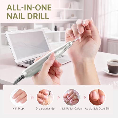 Professional Nail Drill, 45000RPM Rechargeable Electric Nail File - color: Elegant White