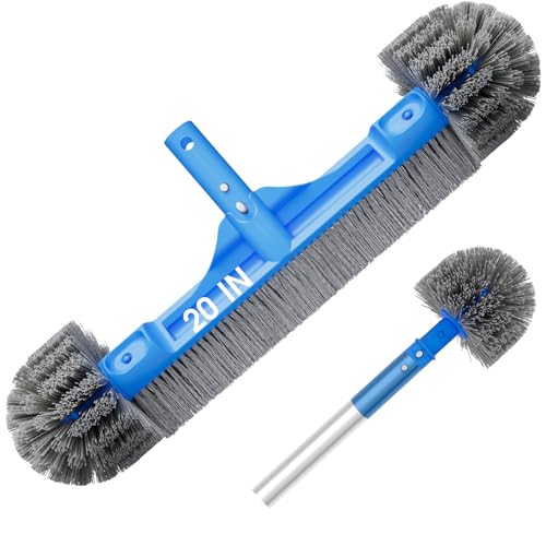 TidyMister Pool Brush for Cleaning Pool Walls, 20'' Pool Brush Head with Detachable Side Brush Nylon Bristles Pool Scrub Brush for Above Ground Pools Ingound Pools, Safe for Vinyl Liner - size: 19.8 Inch