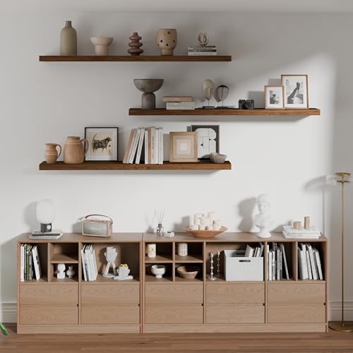 ROGMARS 48Inches Long Walnut Floating Shelves - color: Walnut, size: 48 Inch set of 3