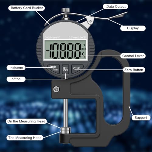 Digital Thickness Gauge 0-25.4mm/1" | 0.01mm/0.0005" - size: 0-1"/0.0005"