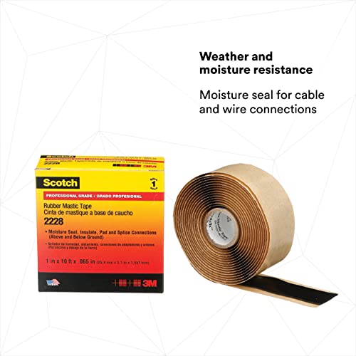 3M 2228-1X10FT 054007507277 1x10 Rubb Mastic Tape, 1x10FT (Pack of 2) - size: 1 in x 10 ft (Pack of 2)