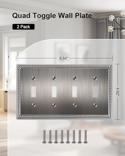 2-Pack Quad Toggle Light Switch Cover Plate, Heirloom Silver - color: Heirloom Silver, size: Quad Toggle 2PK