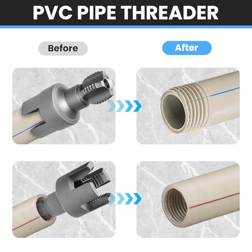 PVC Pipe Threader Kit, 1/2" and 3/4" Internal External Threading Tool with Seal Tape, Electric Drill Compatible for Plastic Pipe Plumbing Repair and Maintenance