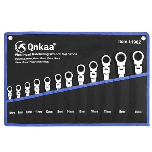 Qnkaa Flexible Ratchet Wrench Set 12pcs 8-19mm Spanner Gear Ring Ratcheting Combination Flexi Wrench Kit Metric Flex Head - size: 12-Piece Metric Set