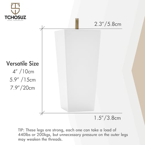 8 Inch / 20cm Wooden Furniture Legs, Set of 4 Solid Wood White Pyramid Sofa Legs Couch Feets with Hanger Bolt & Screws, Mid-Century Modern Furniture Replacement Feet for Home DIY - color: White, size: 8"/20cm