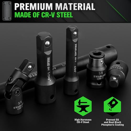18-piece Impact Socket Extension Set Tools, Swivel Universal Joint, Deep 1/4", 3/8", 1/2" Drive Socket Adapter, Extension Bar, 3 Ratchet Coupler, CR-V Steel Alloy Corrosion-Resistant Mechanic Tools - style: 18-Piece Socket Extension