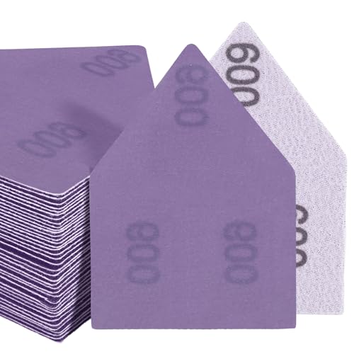 POLIWELL Ceramic Alumina 50-Piece Pack 90mm x 65mm 600 Grit Triangle Sanding Sheets with Hook & Loop Fastening Replacement for Milwaukee M12 Orbital Detail Sander Accessories - size: 600 Grit