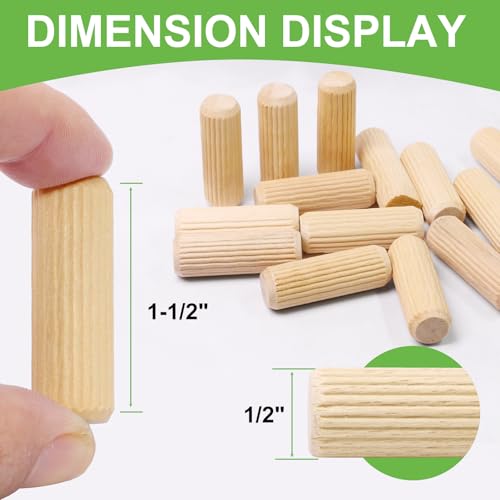 1/2" x 1-1/2" Wooden Dowel Pins, FoDau770 Fluted Wood Dowel Rods, Natural Beech Wood Dowel Pegs for Crafts, Woodworking, DIY Furniture - 200 Pieces - size: 1/2" x 1-1/2"