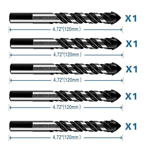 5-Piece 9/16“ Masonry Drill Bits for Tile Glass Ceramic Wall Brick Stone Soft-Metal Wood,9/16 Inch Concrete Drill Bits Cement Drill Bit Set, 3-Flat Shank, YG8 Carbide Tungsten Steel Alloy Tip 14mm - size: 5 Piece 9/16 Inch Drill Bit Set
