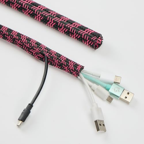 Cable Sleeve 1 Inch x 50FT Self-Wrapping Wire Loom - color: Black pink, size: 1"-50ft