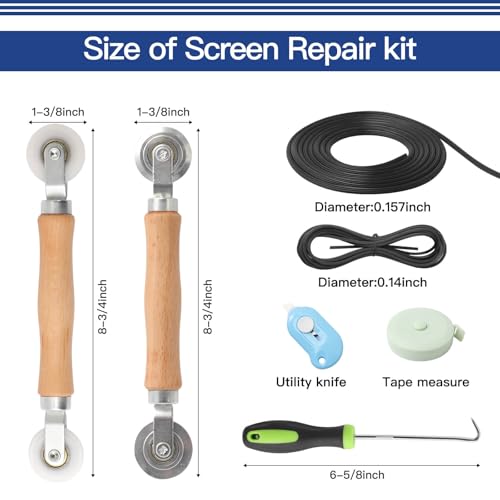 Window Screen Door Repair Kit Include Window Screens Mesh 48"x118" with All Tools in Window Screen Replacement(2pcs Screen Rollers, Screen splines, Hook, Utility Knife and Ruler), Yolovit - size: 48"x118"
