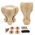 4Pcs 6in Unfinished Solid Wood Furniture Legs Carved European Style - color: B